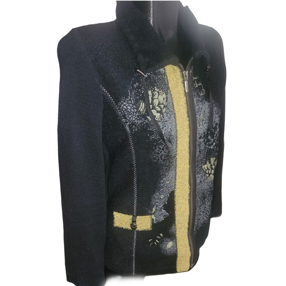Orly Stylish Black Wool Textured Front Light Jacket S - Picture 3 of 7